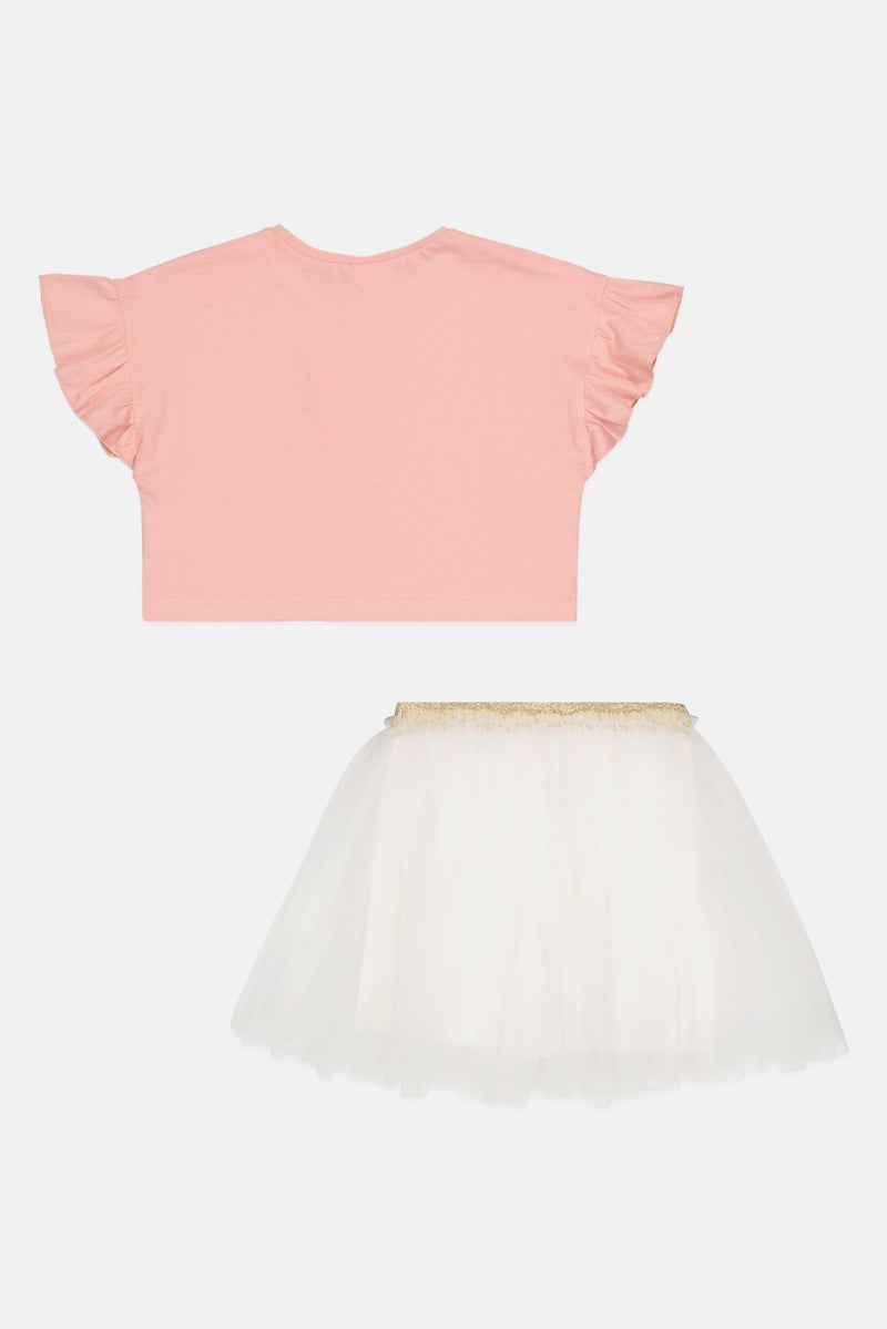 MISS Kids Girl 2 Pieces Textured Top And Tutu Skirt Set, Multicolor - Image 3