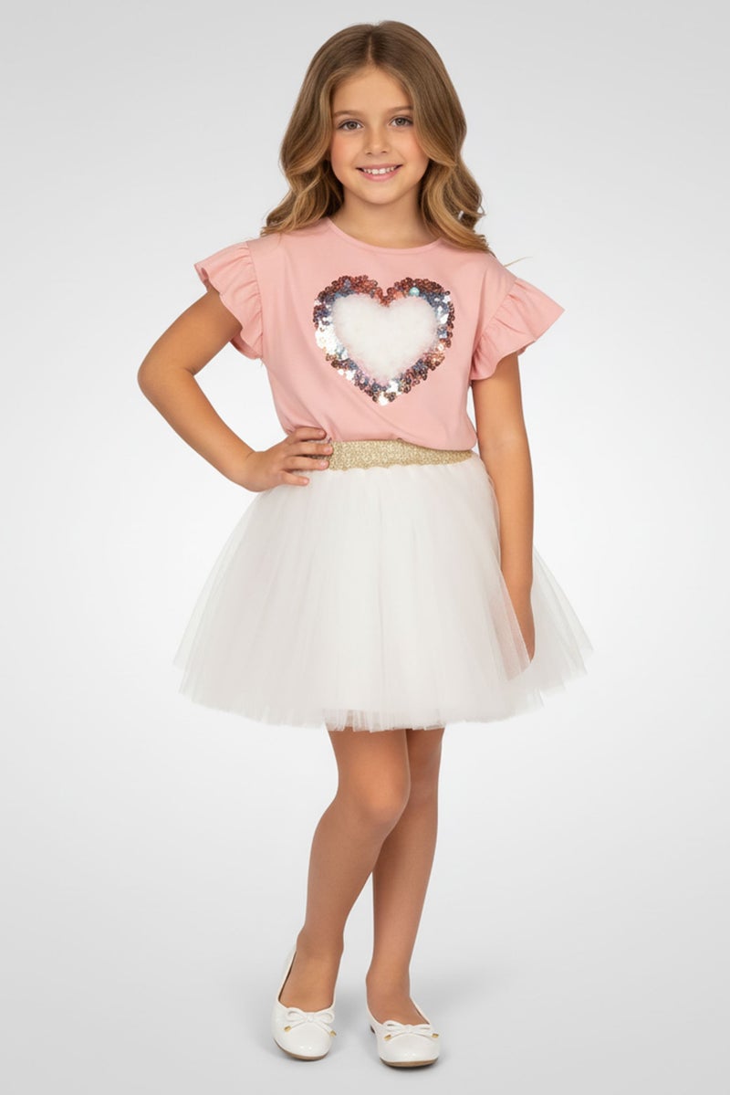 MISS Kids Girl 2 Pieces Textured Top And Tutu Skirt Set, Multicolor - Image 1