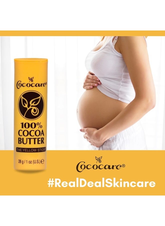 Cococare 100% Cocoa Butter Stick - All-Natural Cocoa Butter Emollient for Ultimate Skin Hydration & Protection - The Yellow Stick - (3 Pack)