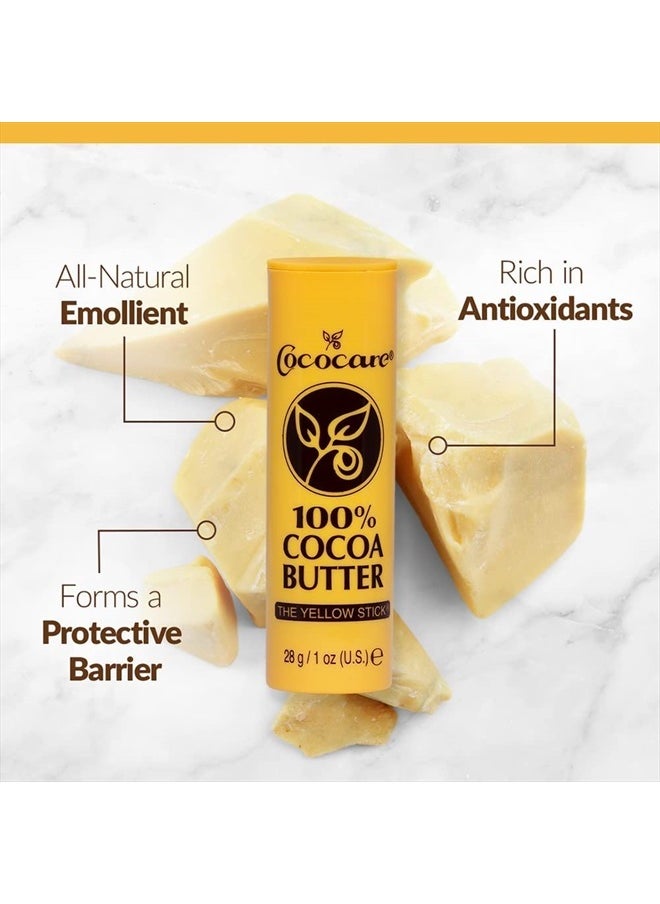 Cococare 100% Cocoa Butter Stick - All-Natural Cocoa Butter Emollient for Ultimate Skin Hydration & Protection - The Yellow Stick - (3 Pack)