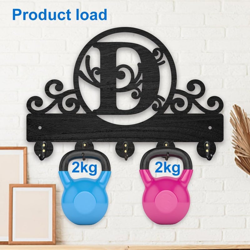 MAYJOYDIY Wooden Letter D Key Holder for Wall 11.8x7.8inch Vine Pattern Wall Mounted Key Rack Capital Alphabet Coat Hat Hook 5 Alloy Hooks for Entryway Front Door Hallway Wall Art Decor - Image 4