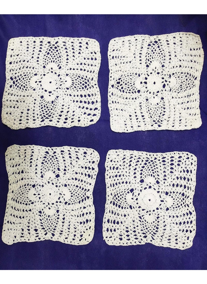 Chander Multipurpose Handmade Square Table MatsCrochetWhite Set of 6 pc