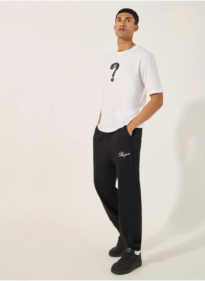 Styli Styli Minimal Slogan Print Oversized Joggers with Drawstring