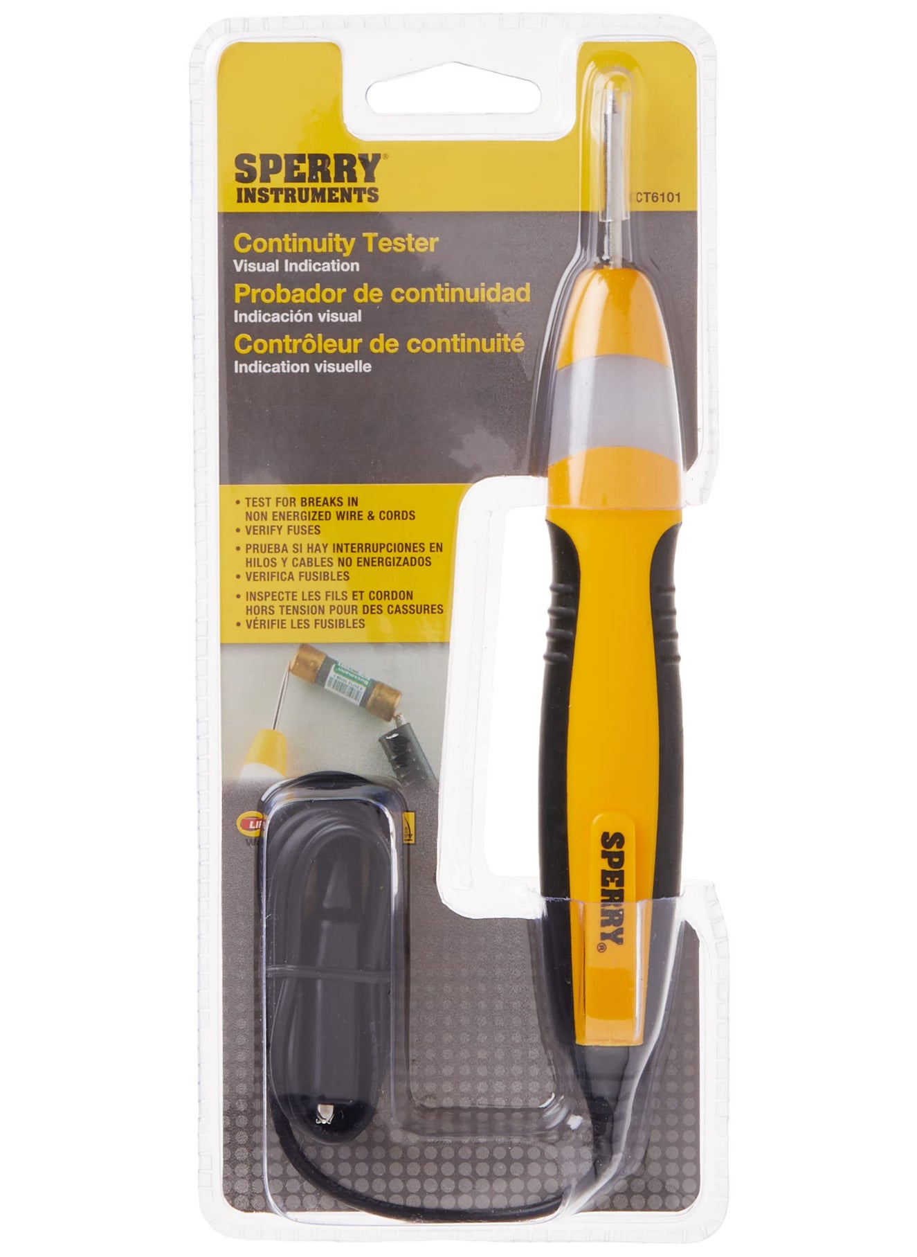 Gardner Bender Gardner Bender Sperry Instruments CT6101 Heavy Duty Continuity Tester, 2 Range, 36 inch lead, Yellow  - Image 4