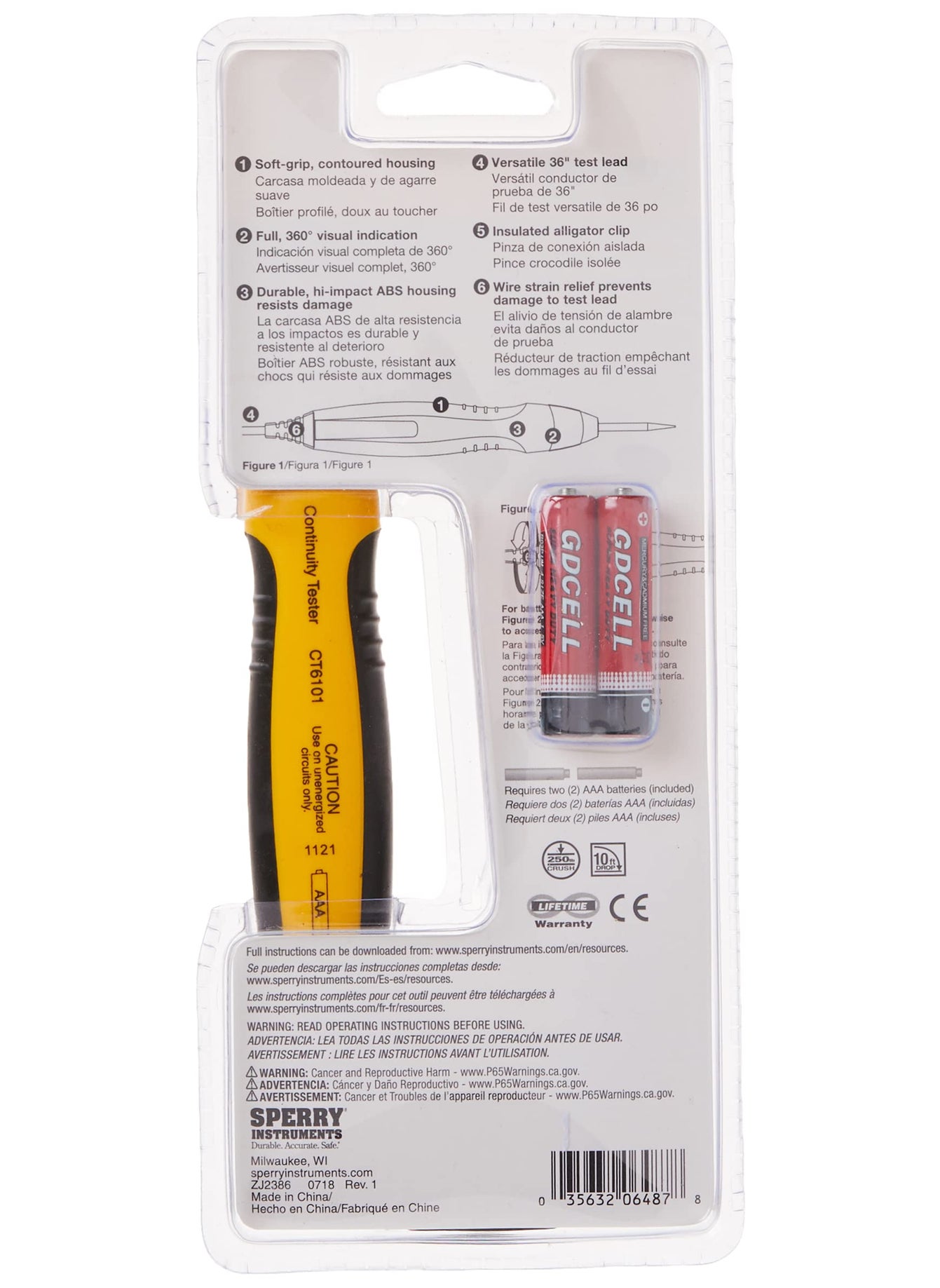 Gardner Bender Gardner Bender Sperry Instruments CT6101 Heavy Duty Continuity Tester, 2 Range, 36 inch lead, Yellow  - Image 5