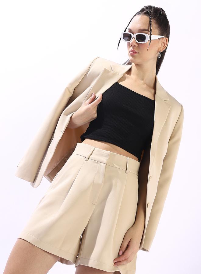 Hubberholme Women's Beige Polyester Blend Solid Tailored Fit Blazer - Image 5