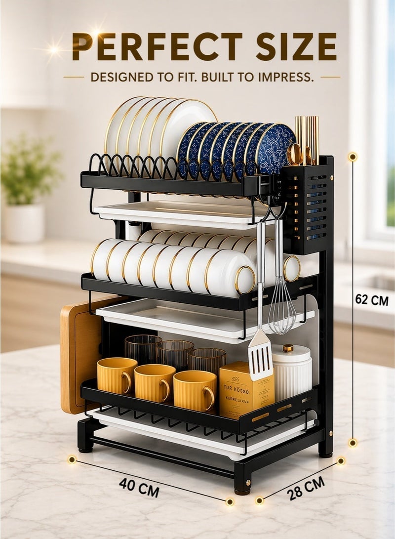 RACK STORE Stainless Steel Kitchen Dish Rack, Dish Drainer for Plates, Bowls, Cups, Cutting Boards, Utensils & Knife, Heavy Duty Rust-Resistant Plate Rack with Removable Trays, Space Saving Cutlery Drying Rack - Image 2