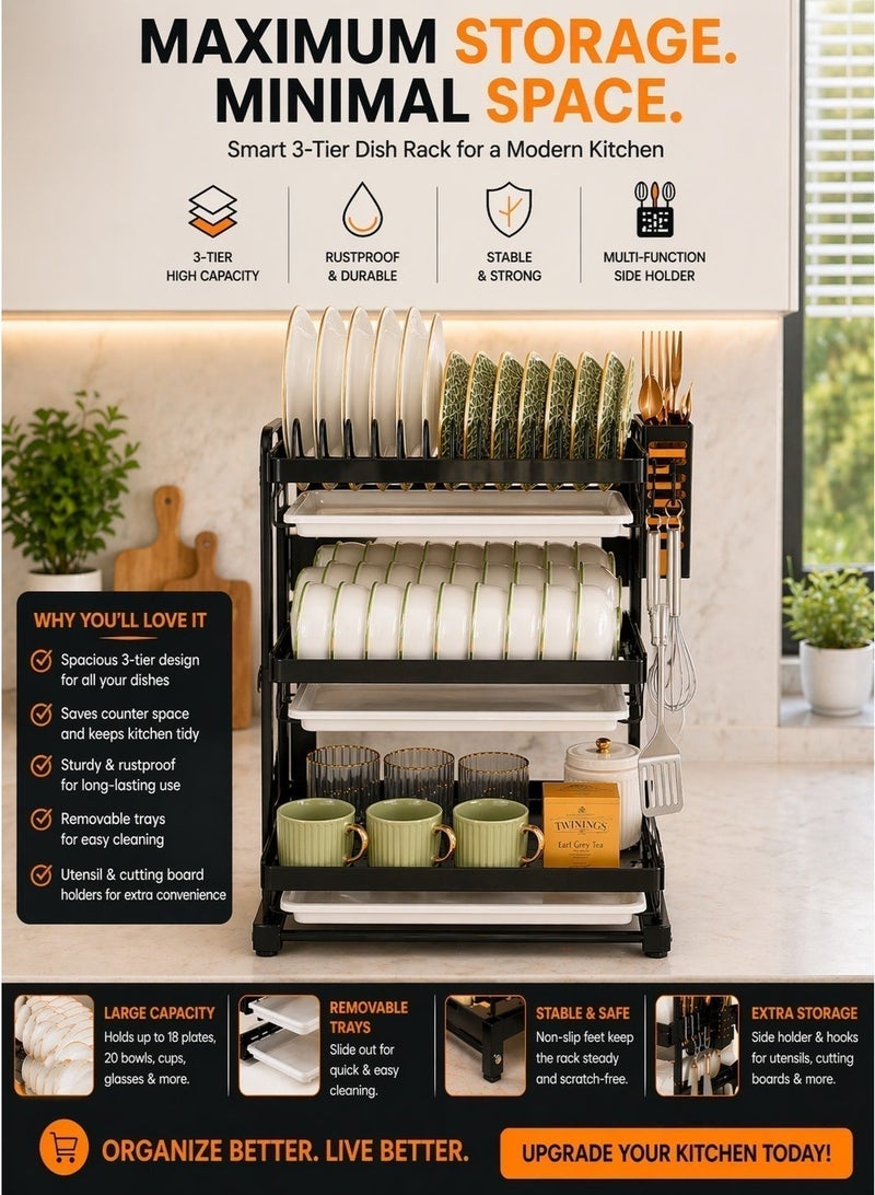 RACK STORE Stainless Steel Kitchen Dish Rack, Dish Drainer for Plates, Bowls, Cups, Cutting Boards, Utensils & Knife, Heavy Duty Rust-Resistant Plate Rack with Removable Trays, Space Saving Cutlery Drying Rack - Image 4
