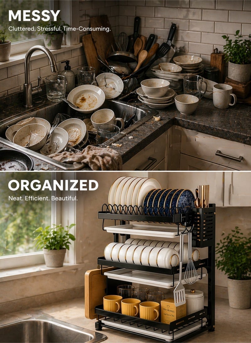 RACK STORE Stainless Steel Kitchen Dish Rack, Dish Drainer for Plates, Bowls, Cups, Cutting Boards, Utensils & Knife, Heavy Duty Rust-Resistant Plate Rack with Removable Trays, Space Saving Cutlery Drying Rack - Image 5