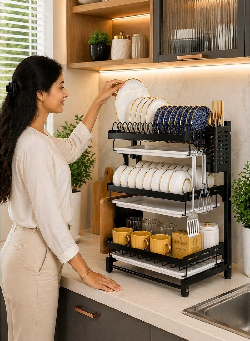 RACK STORE Stainless Steel Kitchen Dish Rack, Dish Drainer for Plates, Bowls, Cups, Cutting Boards, Utensils & Knife, Heavy Duty Rust-Resistant Plate Rack with Removable Trays, Space Saving Cutlery Drying Rack - Image 3