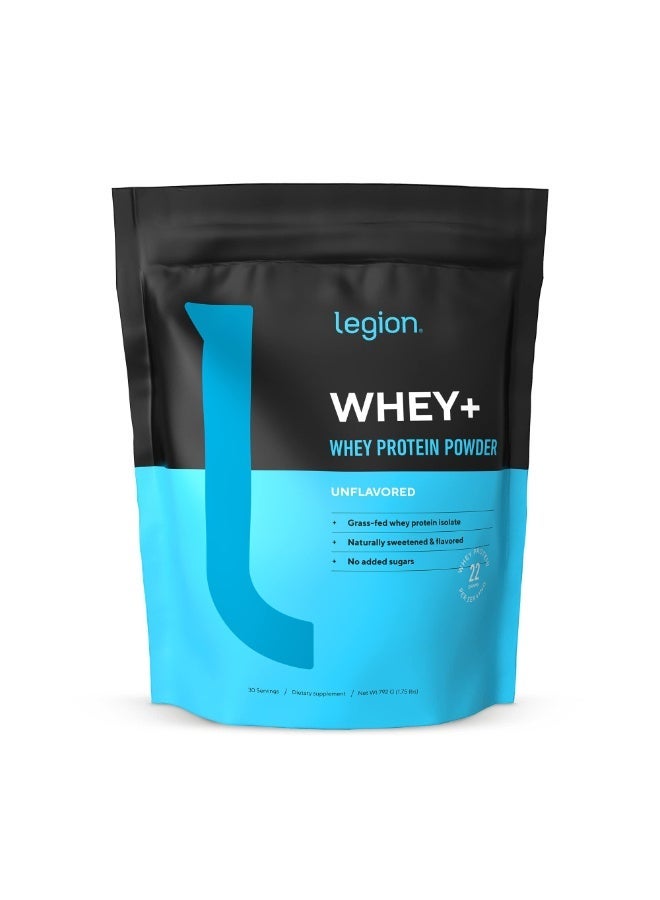 LEGION Whey+ Grass-Fed Whey Protein Isolate Unflavored 30 Servings – Low Calorie, Sugar Free, Non-GMO Protein Powder - Image 1