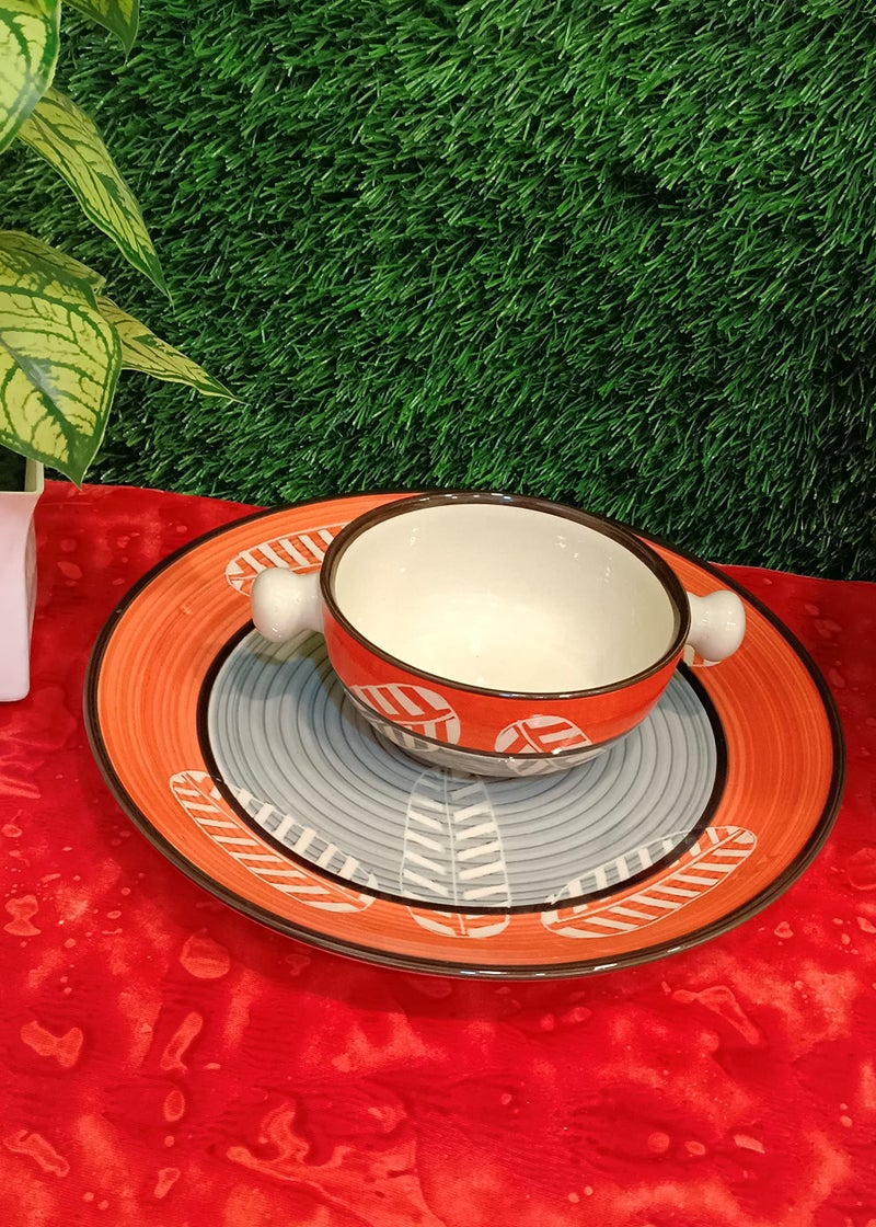 Caffeine Ceramic Handmade Orange & Grey Combo Dinner Set (Set of 4) - Image 2
