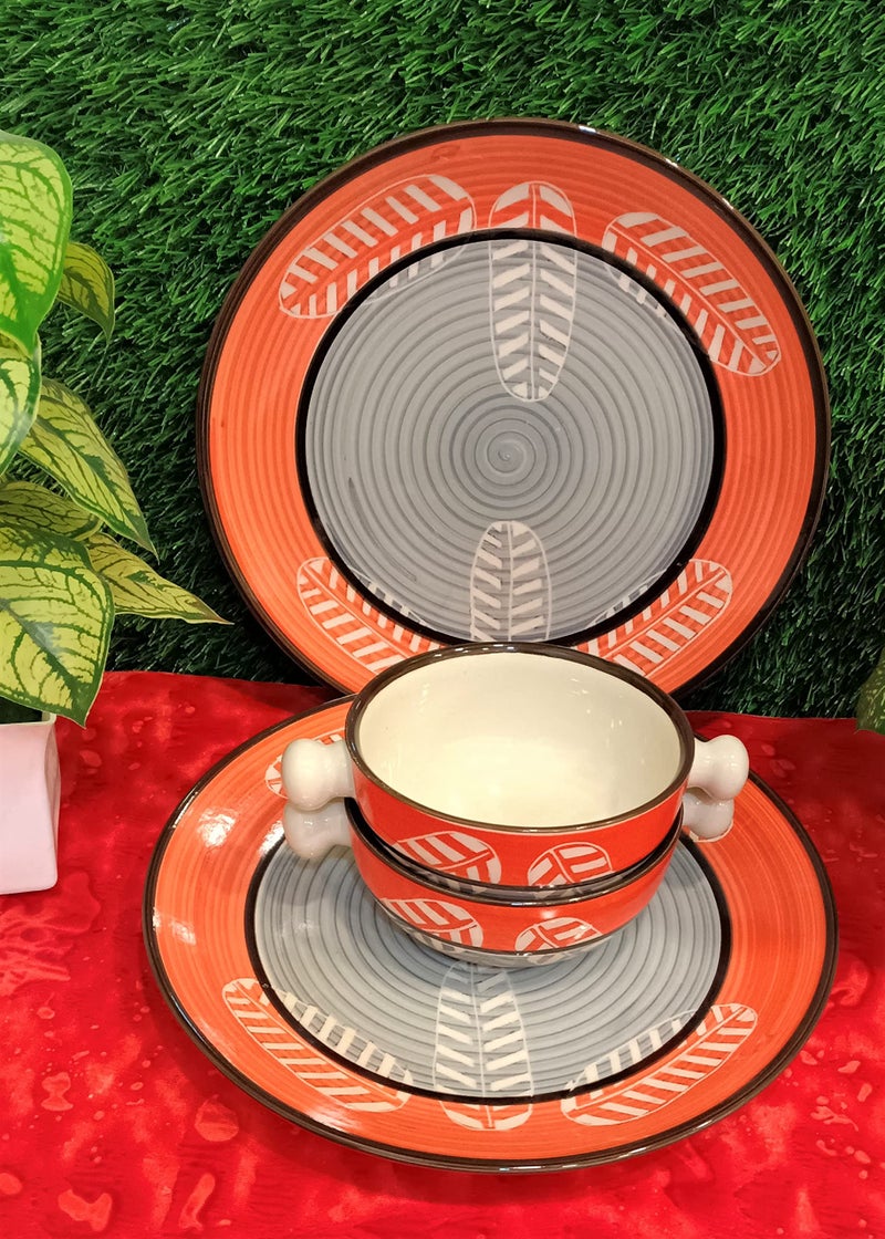 Caffeine Ceramic Handmade Orange & Grey Combo Dinner Set (Set of 4) - Image 1