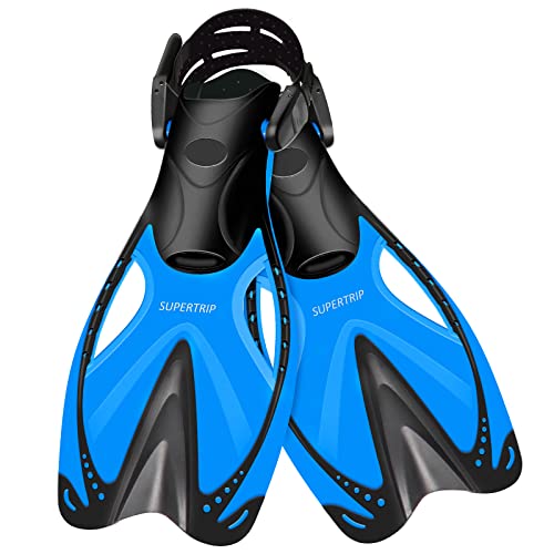 Supertrip Kids Snorkel Fins, Swim Fins for Lap Swimming, Adjustable Short Flippers, Travel Size Diving Fins Scuba Fins, Snorkeling Gear for Kids Boys Girls Age 6-14 - Image 1