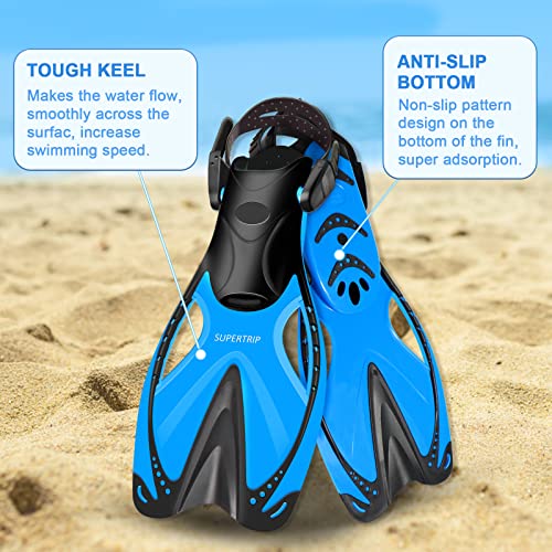Supertrip Kids Snorkel Fins, Swim Fins for Lap Swimming, Adjustable Short Flippers, Travel Size Diving Fins Scuba Fins, Snorkeling Gear for Kids Boys Girls Age 6-14 - Image 4