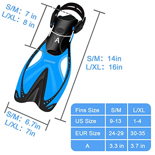 Supertrip Kids Snorkel Fins, Swim Fins for Lap Swimming, Adjustable Short Flippers, Travel Size Diving Fins Scuba Fins, Snorkeling Gear for Kids Boys Girls Age 6-14 - Image 5