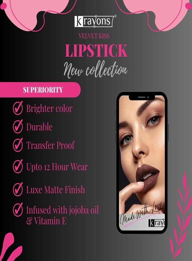 كرايونز أحمر شفاه سائل من كرايونز فيلفيت كيس | يدوم 12 ساعة | لون غني وكثيف | لمسة نهائية مطفية خفيفة الوزن | مقاوم للتلطخ والانتقال (شوكولاتة داكنة، عبوة واحدة) - Image 5