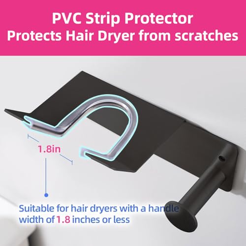 BANJEKT Hair Dryer Holder, Hair Dryer Holder Wall Mounted, Self Adhesive Blow Dryer Holder, Stainless Steel Hair Dryer Stand, Hairdryer Holder for Bathroom Black BANJEKT - Image 3