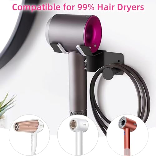 BANJEKT Hair Dryer Holder, Hair Dryer Holder Wall Mounted, Self Adhesive Blow Dryer Holder, Stainless Steel Hair Dryer Stand, Hairdryer Holder for Bathroom Black BANJEKT - Image 2