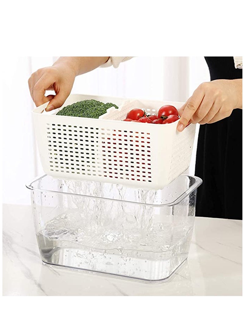 SYOSI Fridge Organizers and Storage, Medium 3-in-1 Draining Crisper with Strainer for Fruits Vegetables Airtight with Vent & Drain Fridge Organizer White - Image 2