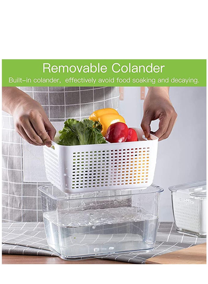 SYOSI Fridge Organizers and Storage, Medium 3-in-1 Draining Crisper with Strainer for Fruits Vegetables Airtight with Vent & Drain Fridge Organizer White - Image 3