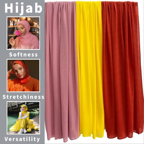 Harewom Muslim Hijab for Women Scarf Large Headscarves Soft Head Wraps Long Turban Headwraps Tie Stretch Hair Wraps Headbands 3 Pack - Image 2