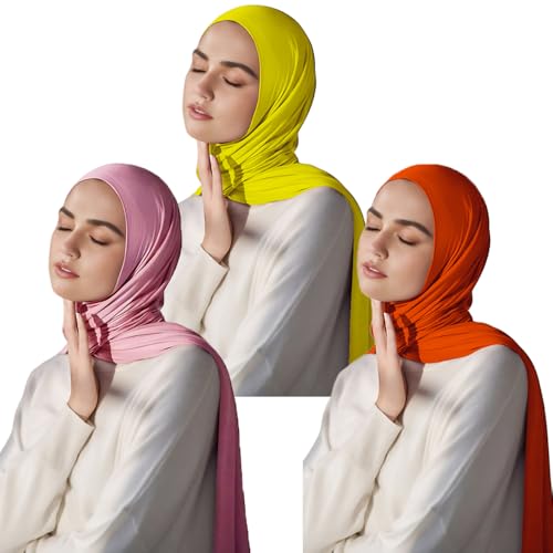 Harewom Muslim Hijab for Women Scarf Large Headscarves Soft Head Wraps Long Turban Headwraps Tie Stretch Hair Wraps Headbands 3 Pack - Image 1
