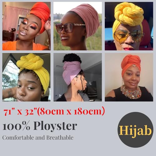 Harewom Muslim Hijab for Women Scarf Large Headscarves Soft Head Wraps Long Turban Headwraps Tie Stretch Hair Wraps Headbands 3 Pack - Image 4