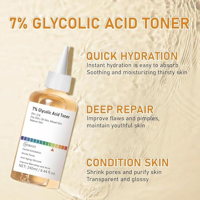Sokgo 7% Glycolic Acid Exfoliating Toner, Exfoliating Facial Toner, Pore Minimizing Toner, Smooth Skin, Even Tone, Hydrating Formula - Image 4