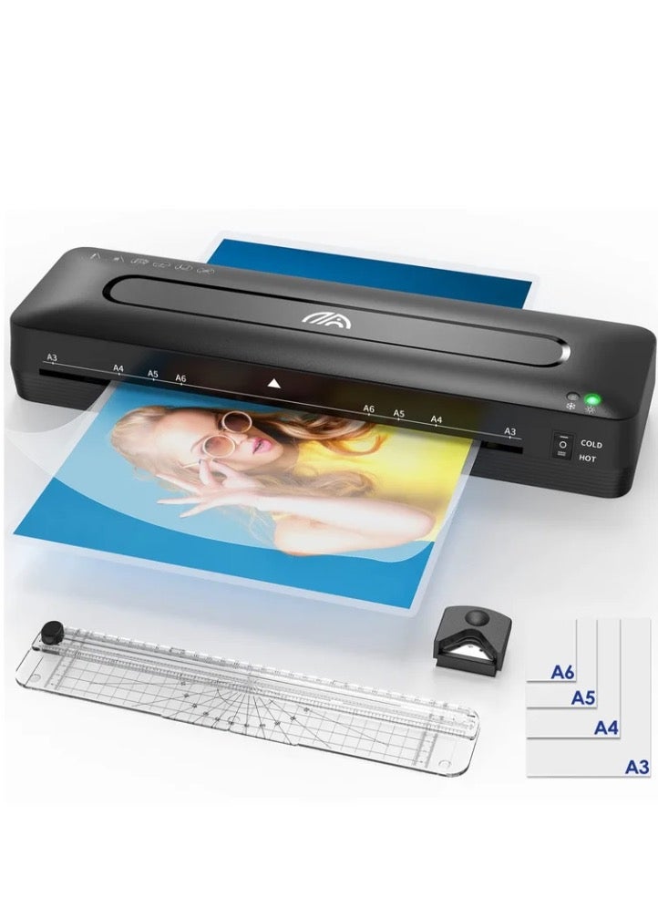 Cold and Thermal Laminator with Laminating Sheets for A3/A4/A5/A6, 5-in-1 Lamination Machine Quick Heating Laminator Portable Laminator Document Laminator Laminating Machine for Home Office School - Image 1