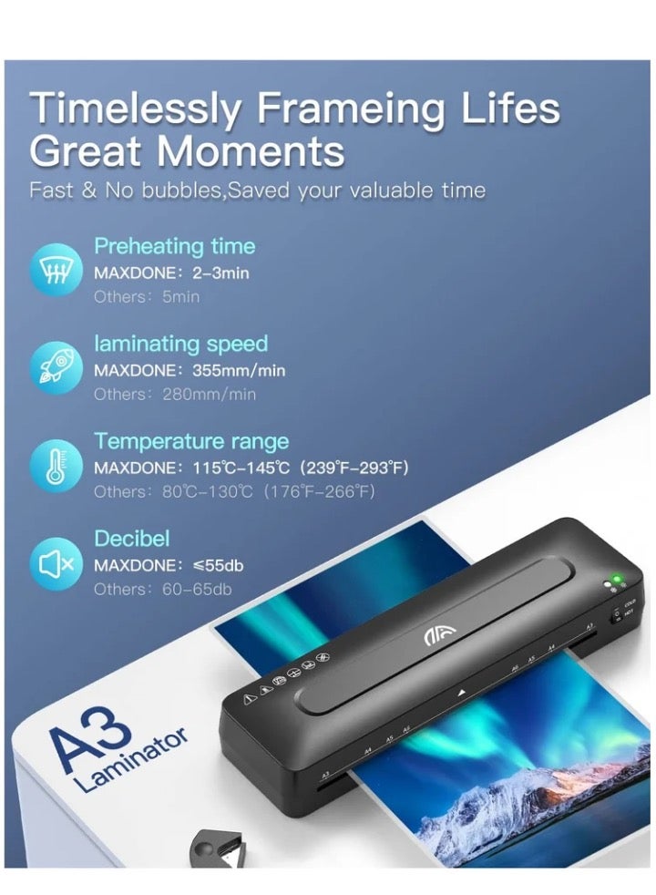 Cold and Thermal Laminator with Laminating Sheets for A3/A4/A5/A6, 5-in-1 Lamination Machine Quick Heating Laminator Portable Laminator Document Laminator Laminating Machine for Home Office School - Image 5