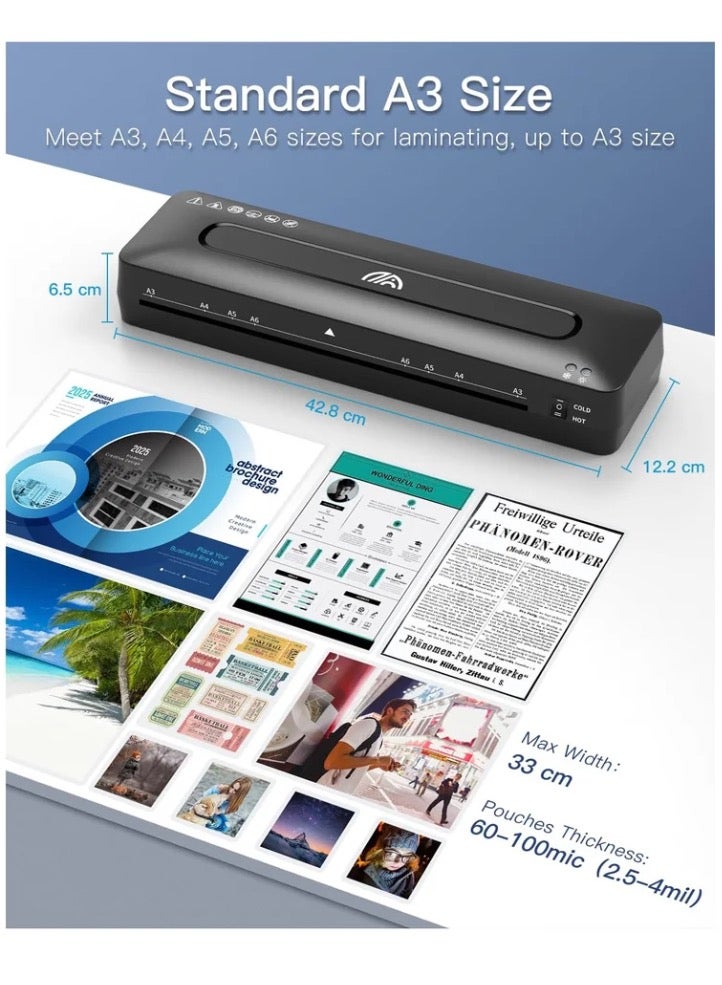 Cold and Thermal Laminator with Laminating Sheets for A3/A4/A5/A6, 5-in-1 Lamination Machine Quick Heating Laminator Portable Laminator Document Laminator Laminating Machine for Home Office School - Image 3