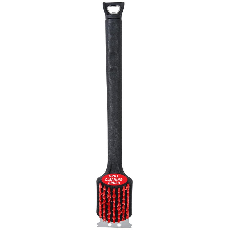 Kingsford Grill Cleaning Brush with Nylon Bristles and Scraper, Heavy Duty BBQ Grill Cleaner Tool with Rubber Handle and Bottle Opener, Outdoor Grill Brush for Cooled Grates, 17 Inch - Image 1
