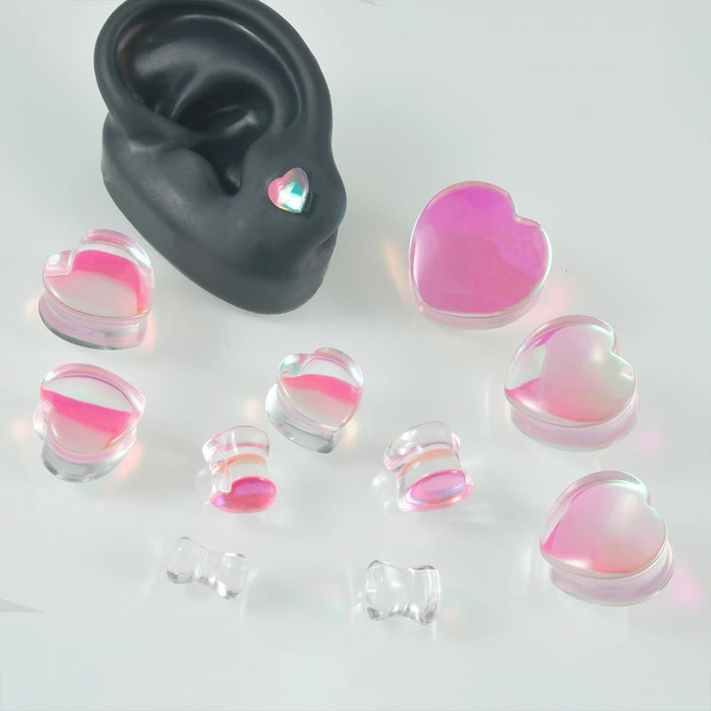 Izpack Pink Heart Glass Ear Plugs Tunnels Double Flared Saddle Expander Stretcher Ears Gauge Plug Piercing Body Jewelry for Women Men Unisex (7/8"(22mm)) - Image 3