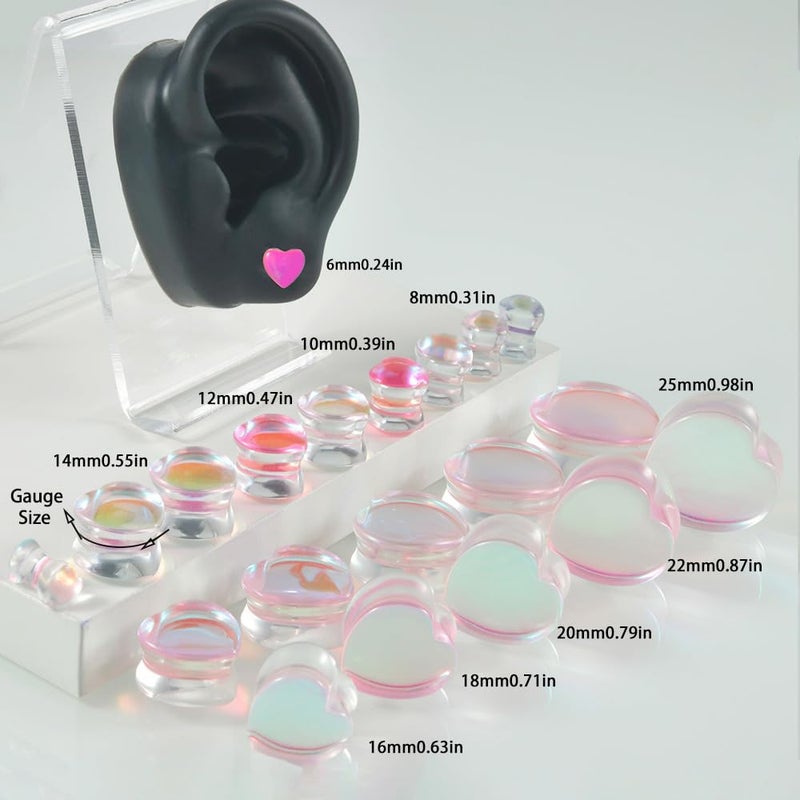 Izpack Pink Heart Glass Ear Plugs Tunnels Double Flared Saddle Expander Stretcher Ears Gauge Plug Piercing Body Jewelry for Women Men Unisex (7/8"(22mm)) - Image 2