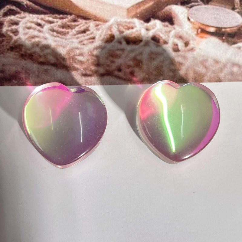 Izpack Pink Heart Glass Ear Plugs Tunnels Double Flared Saddle Expander Stretcher Ears Gauge Plug Piercing Body Jewelry for Women Men Unisex (7/8"(22mm)) - Image 4