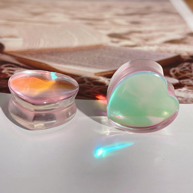 Izpack Pink Heart Glass Ear Plugs Tunnels Double Flared Saddle Expander Stretcher Ears Gauge Plug Piercing Body Jewelry for Women Men Unisex (7/8"(22mm)) - Image 5