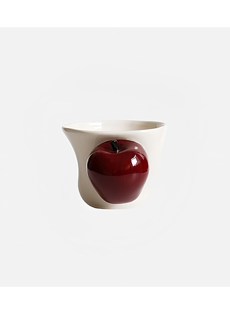 Ergonomically designed coffee cups featuring hand drawn red apples and white cups adorned with 3D fruit decorations, perfect for couples' birthdays (Red Apple)  - Image 2