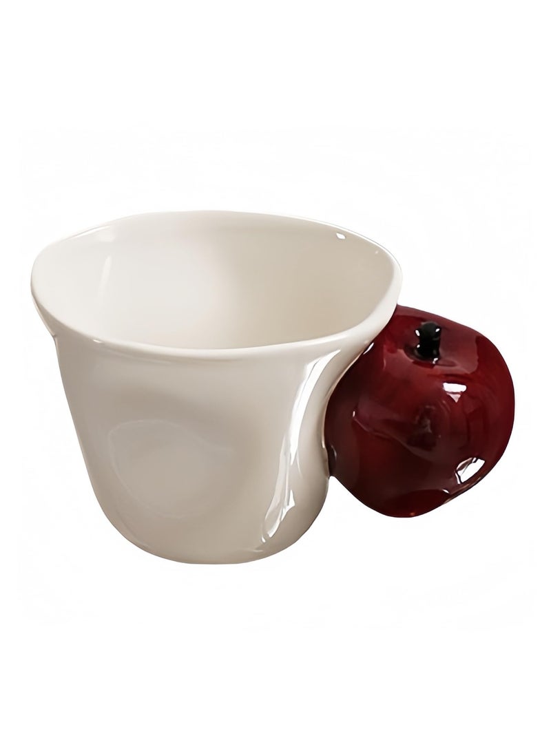 Ergonomically designed coffee cups featuring hand drawn red apples and white cups adorned with 3D fruit decorations, perfect for couples' birthdays (Red Apple)  - Image 1