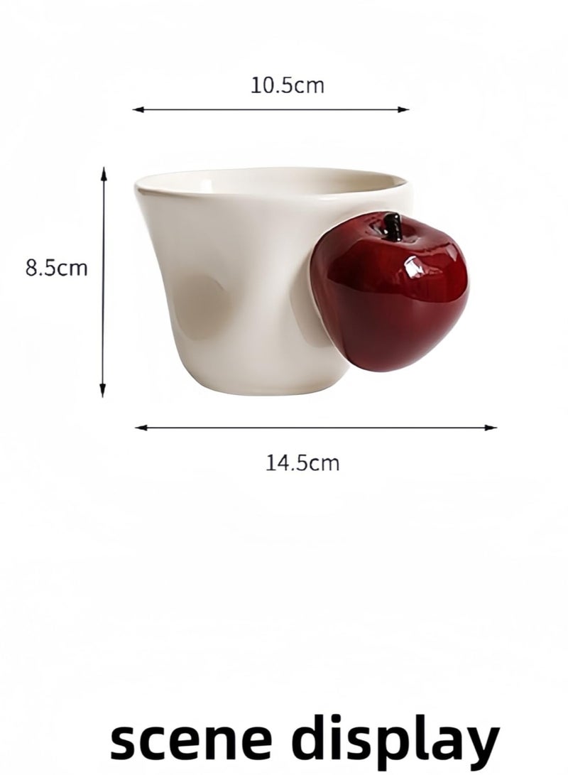 Ergonomically designed coffee cups featuring hand drawn red apples and white cups adorned with 3D fruit decorations, perfect for couples' birthdays (Red Apple)  - Image 5