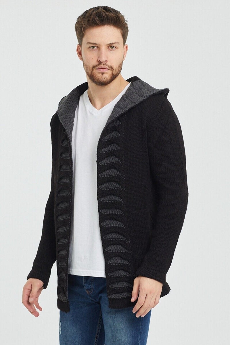 Cool Tarz Cool Style Men's Black Patterned Poncho Knitwear Cardigan  - Image 1