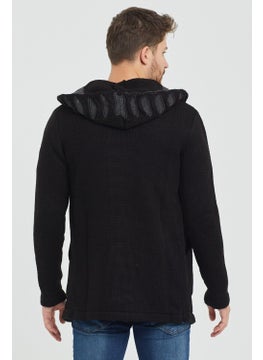 Cool Tarz Cool Style Men's Black Patterned Poncho Knitwear Cardigan  - Image 3