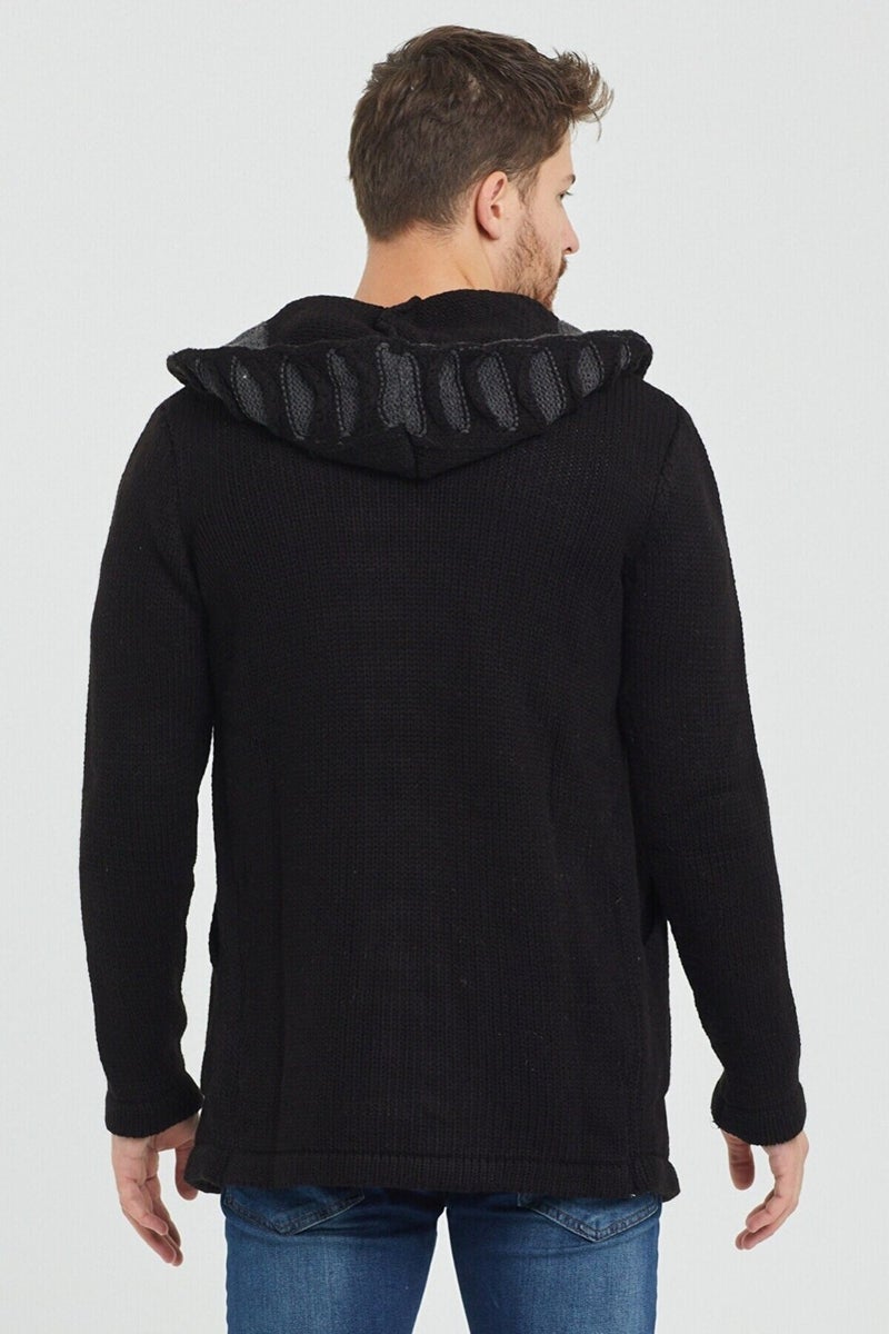 Cool Tarz Cool Style Men's Black Patterned Poncho Knitwear Cardigan  - Image 3
