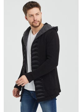 Cool Tarz Cool Style Men's Black Patterned Poncho Knitwear Cardigan  - Image 2