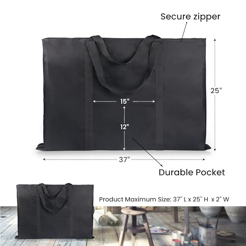JJRING Dacron Light Weight Art Portfolio Tote Bag, 25'' x 37'' for 24'' x36'' Black Carrying Storage Case For Poster, Sketching, and Drawing - Image 2