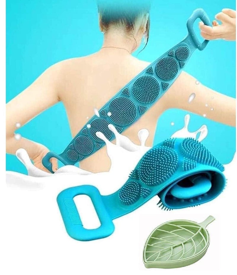 JAYDEV Zone PeachSilicone Bath Body Brush Bath Brush Shower Belt with Leaf soap Stand Dish 1 Multi Color - Image 1