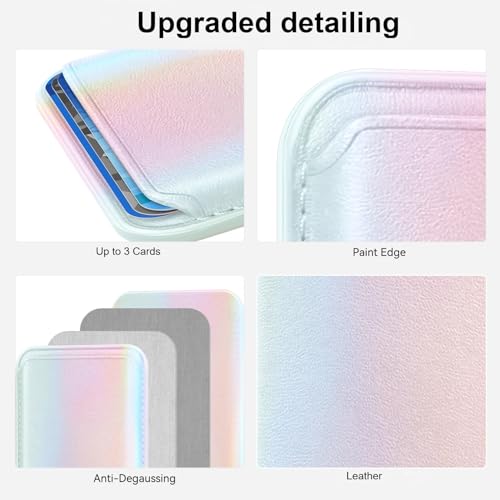 Amzone Magnetic Wallet Cell Phone Card Holder for Phone Case with Mag-Safe, Stronger Magnetic RFID Leather Phone Wallet Stick on Series of iPhone 16/15/14/13 and Pro/Promax, Rainbow Color - Image 3