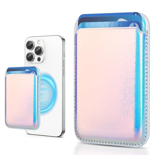 Amzone Magnetic Wallet Cell Phone Card Holder for Phone Case with Mag-Safe, Stronger Magnetic RFID Leather Phone Wallet Stick on Series of iPhone 16/15/14/13 and Pro/Promax, Rainbow Color - Image 1