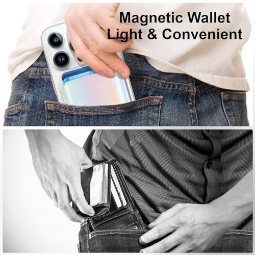 Amzone Magnetic Wallet Cell Phone Card Holder for Phone Case with Mag-Safe, Stronger Magnetic RFID Leather Phone Wallet Stick on Series of iPhone 16/15/14/13 and Pro/Promax, Rainbow Color - Image 5