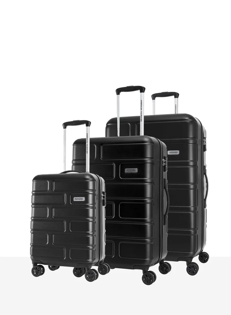 امريكان توريستر حقائب سفر بريك لين  قطع ++ سم صلبة بعجلات مزدوجة مقاس كابينة وشحن أسود